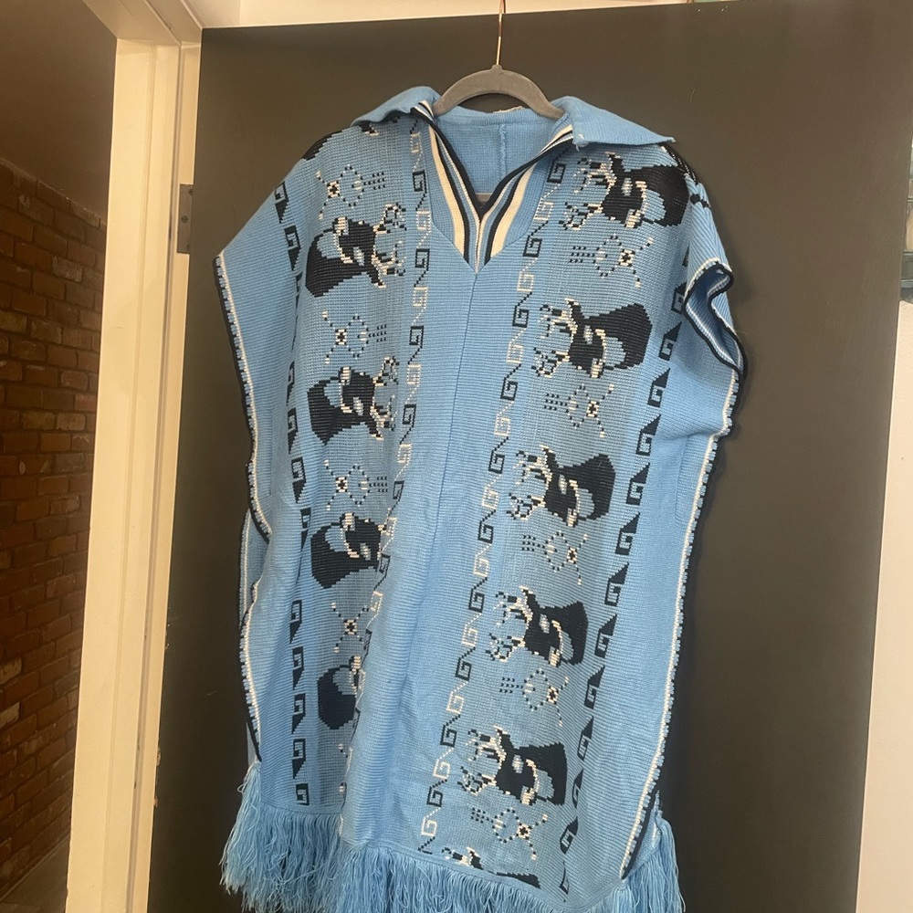 Vintage Christmas ugly sweater Poncho with Fringe